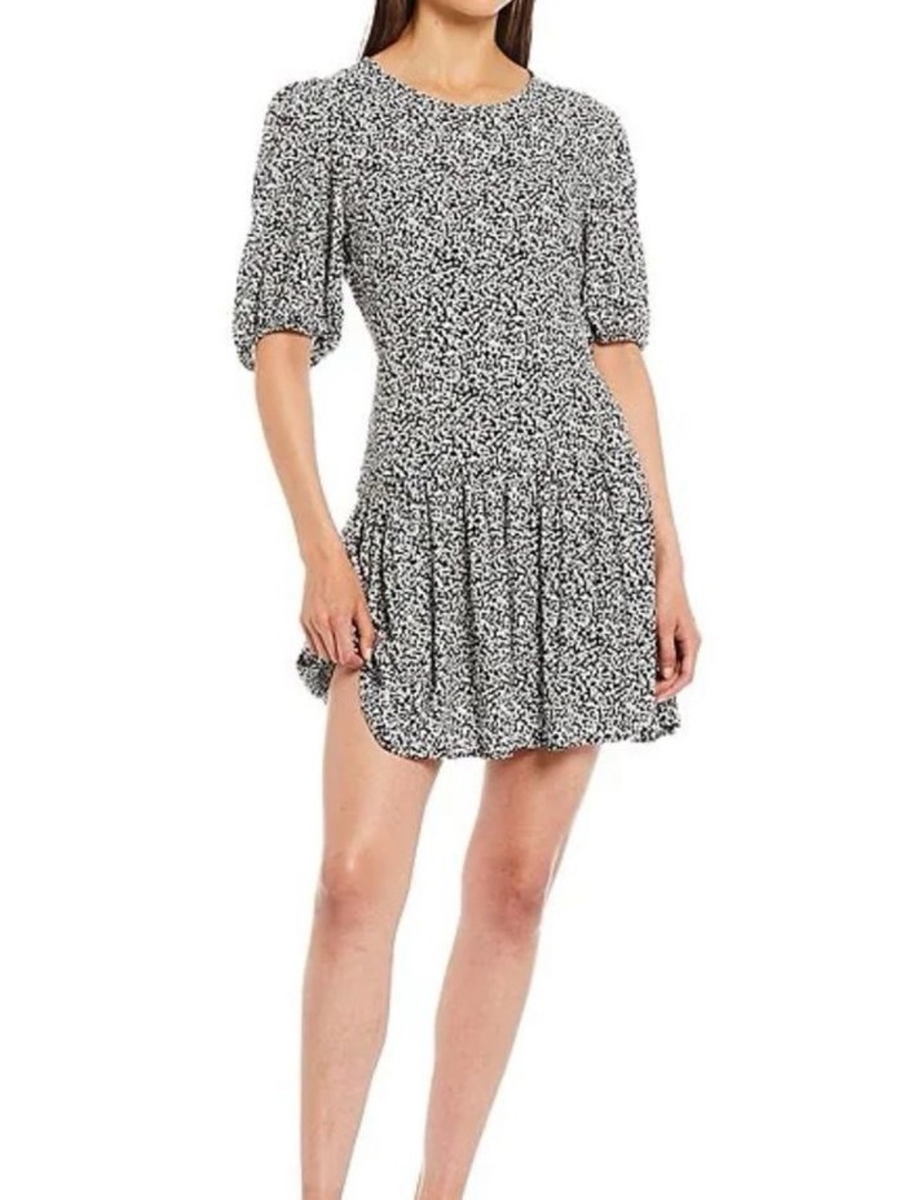 Free People Dancing In The Dark Black & White Mini Flare Dress Size Small